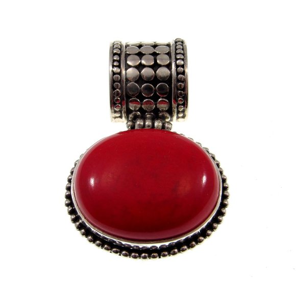 Handcrafted Solid 925 Sterling Silver & Red Agate Balinese Pendant, Made in Bali - Picture 1 of 5